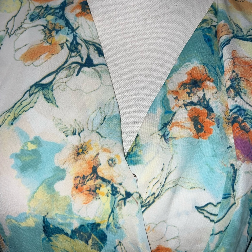Robert Rodriguez Dress Medium S Floral Print Faux Wrap Draped Cap Sleeves - Picture 9 of 12